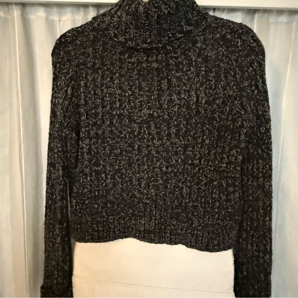 Free People Black Cable Knit Turtleneck Sweater Chunky Cozy S - Picture 6 of 8